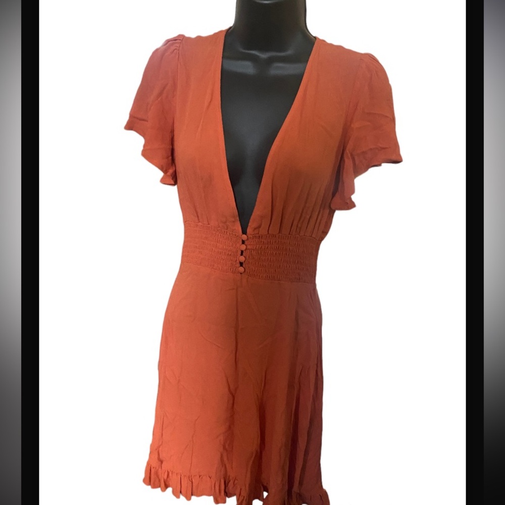 Cute v neck orange ruffle dress